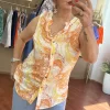 Oranj Desenli Kolsuz Bluz 0072