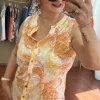 Oranj Desenli Kolsuz Bluz 0072