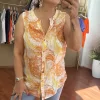 Oranj Desenli Kolsuz Bluz 0072