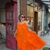 Oranj Düz Desen Askılı Elbise AN10585