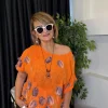 Oranj Keten Kolyeli Desenli Bluz Y4380