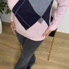 Pembe Bisiklet Yaka Taşlı Triko Kazak B-31340