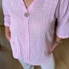 Pembe Çizgili Tek Düğmeli Bluz 20718
