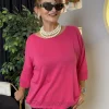 Pembe Dantel Detaylı Salaş Triko Bluz 1382