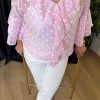 Pembe Puantiye Desen Fırfırlı Bluz 22004