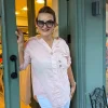 Pudra Nakışlı Pullu Pamuk Bluz Y9682