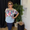 Renkli Desenli Krep Bluz 26-1183
