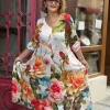 Renkli Gül Desenli Elbise BY133