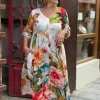 Renkli Gül Desenli Elbise BY133