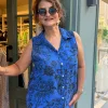 Saks Mavisi Kolsuz Desenli Bluz Y2000-1