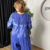 Saks Mavisi Sırt Detaylı Keten Tulum 128871