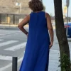 Saks Mavisi V Yaka Taşlı Elbise 26YB2530