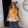 Sarı Desenli Sıfır Kol Bluz 26YB3560