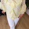 Sarı Puantiye Desen Fırfırlı Bluz 22004