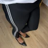 Siyah Çelik Örgü Yan Şeritli Tayt 2690B