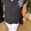 Siyah Çiçek Nakışlı Bluz 20759