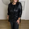 Siyah Deri Önü Nakışlı Bluz 656