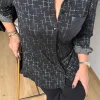 Siyah Desenli Örme Gömlek 10642
