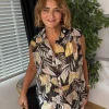 Siyah Desenli Taşlı Kolsuz Gömlek 2610