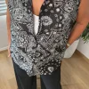 Siyah Geometrik Desen Kolsuz Gömlek 2631