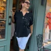 Siyah Nakışlı Pullu Pamuk Bluz Y9682