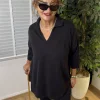 Siyah Polo Yaka Salaş Triko Bluz 1313