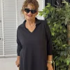 Siyah Polo Yaka Salaş Triko Bluz 1313