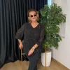 Siyah Taşlı Kolu Lastikli Bluz 3661