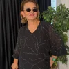 Siyah Taşlı Kolu Lastikli Bluz 3661