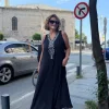 Siyah V Yaka Taşlı Elbise 26YB2530