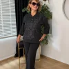 Siyah Yakalı Çiçek Desenli Bluz 5125