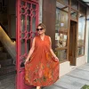 Tarçın Kır Çiçekleri Sıfır Kol Keten Elbise 72401