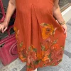 Tarçın Kır Çiçekleri Sıfır Kol Keten Elbise 72401