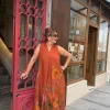 Tarçın Kır Çiçekleri Sıfır Kol Keten Elbise 72401