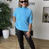 Turkuaz Dik Yaka Triko Bluz 8103