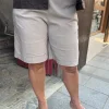 Vizon Çiçek Desen Saten Kemerli Gabardin Şort 8837