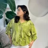 Yağ Yeşili Batik Benek Desen Pul Detaylı Gömlek 22007-6
