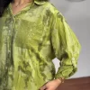 Yağ Yeşili Batik Benek Desen Pul Detaylı Gömlek 22007-6