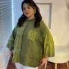 Yağ Yeşili Fistolu Keten Gömlek 4451