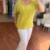 Yağ Yeşili Pullu Bluz V-717
