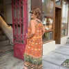 Yakası Haki Renkli Desenli Sıfır Kol Elbise BY083