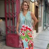 Yeşil Kalın Çizgili Desenli Sıfır Kol Elbise BY200