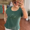 Zümrüt Yeşili Pullu Bluz V-717