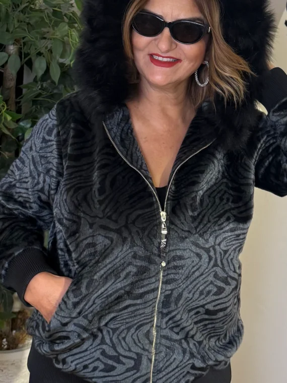 Yeşil-Siyah Kürklü Mont VZO