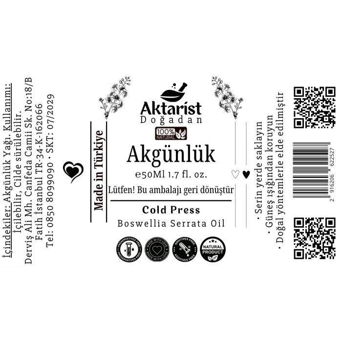 Aktarist Akgünlük Yağı 50Ml