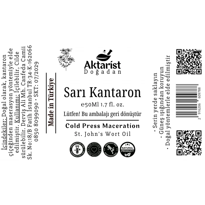 Aktarist Sarı Kantaron Yağı 50Ml Damlalıklı