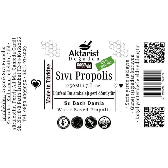 Aktarist Organik Sıvı Propolis Ekstraktı 50 Ml ( Su Bazlı )