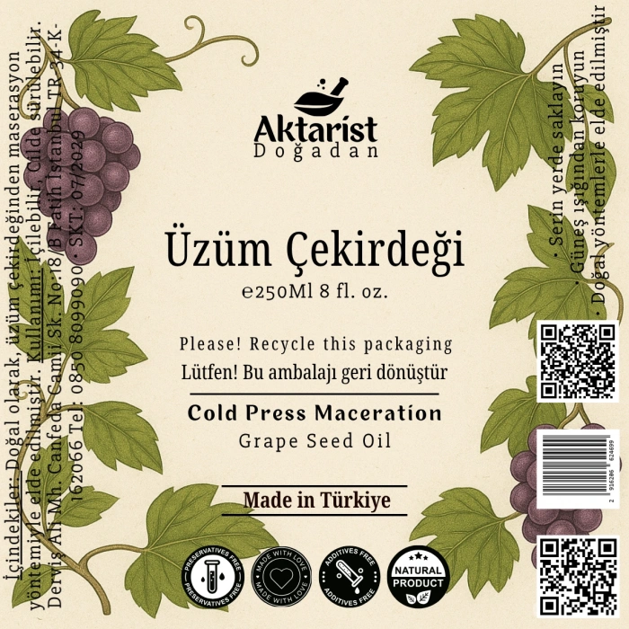 Aktarist Üzüm Çekirdeği Yağı 250Ml