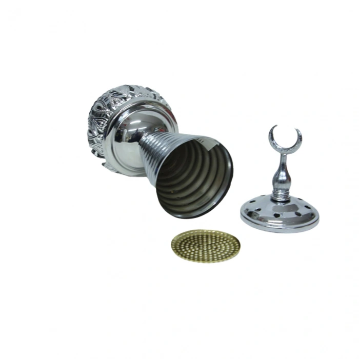 MNK Buhurdanlık Cam Metal Dekorlu Kapak Gümüş - C1168