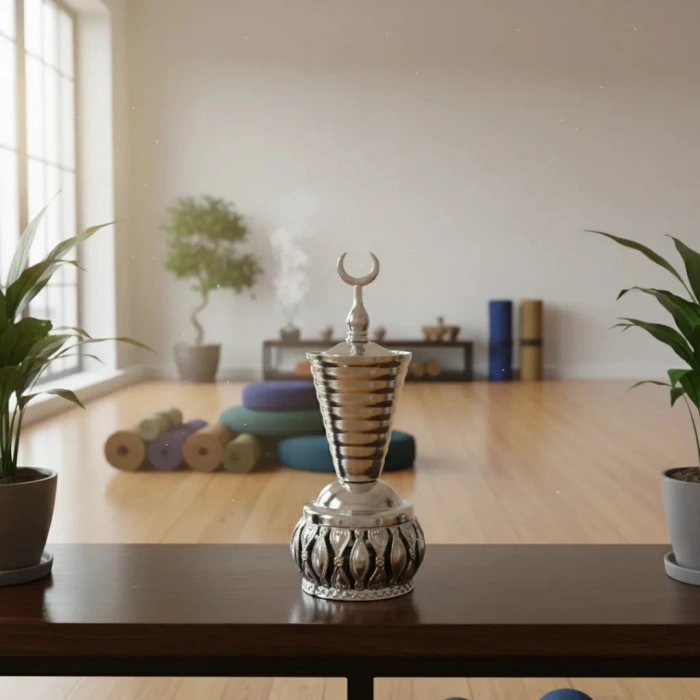 MNK Buhurdanlık Cam Metal Dekorlu Kapak Gümüş - C1168